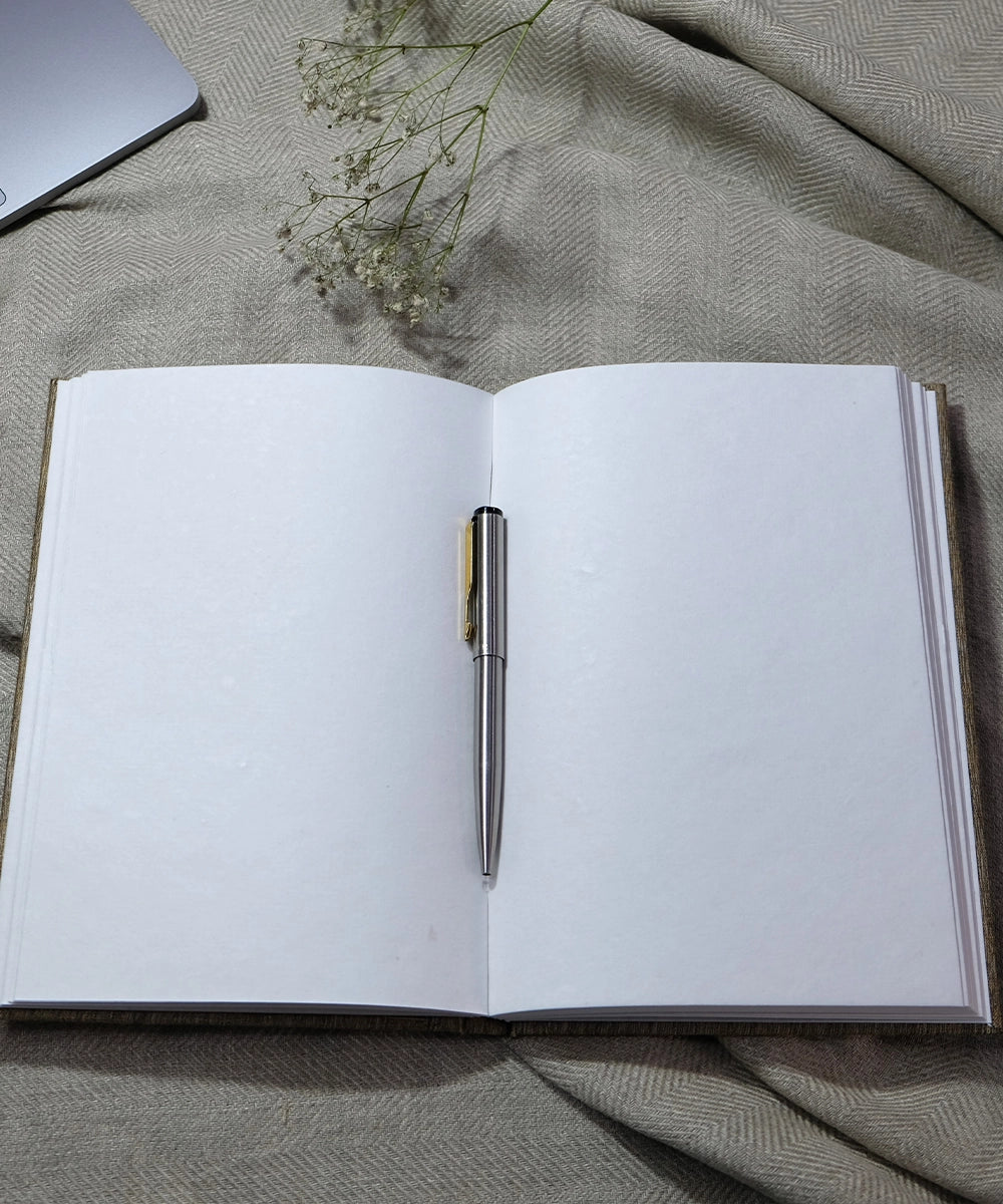 Brown Floral Handloom Cotton Hand Embroidered Diary with Handmade Paper