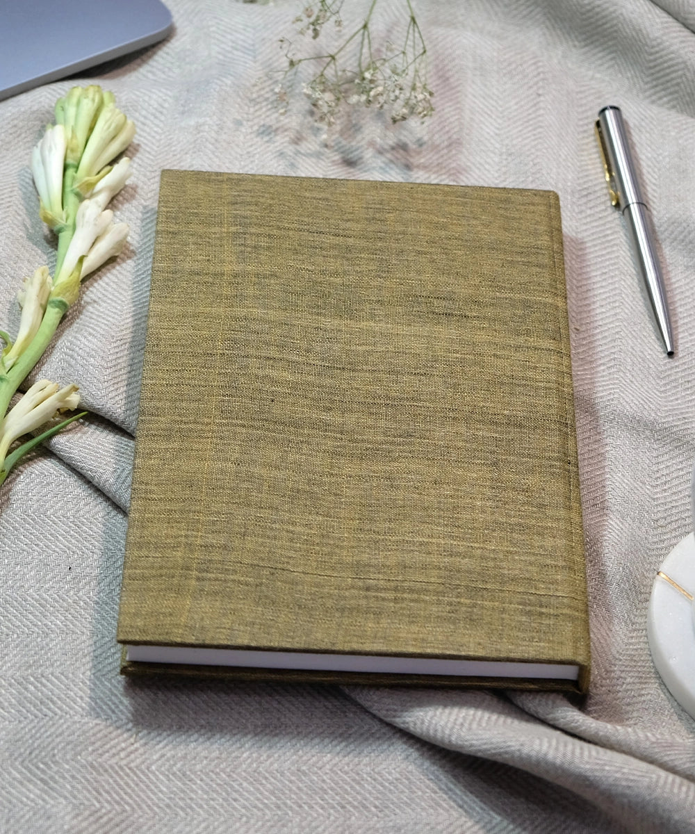 Brown Floral Handloom Cotton Hand Embroidered Diary with Handmade Paper