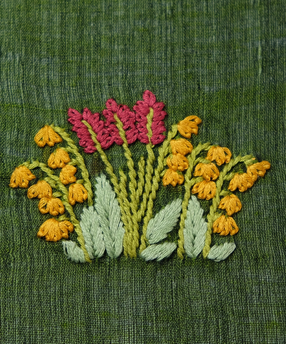 Olive Floral Handloom Cotton Hand Embroidered Diary with Handmade Paper