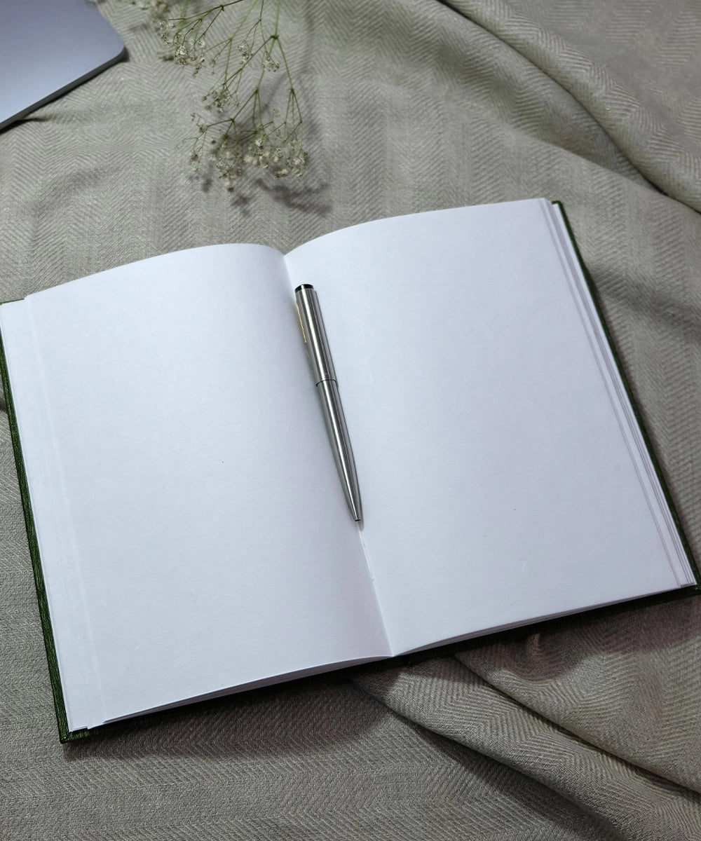 Olive Floral Handloom Cotton Hand Embroidered Diary with Handmade Paper