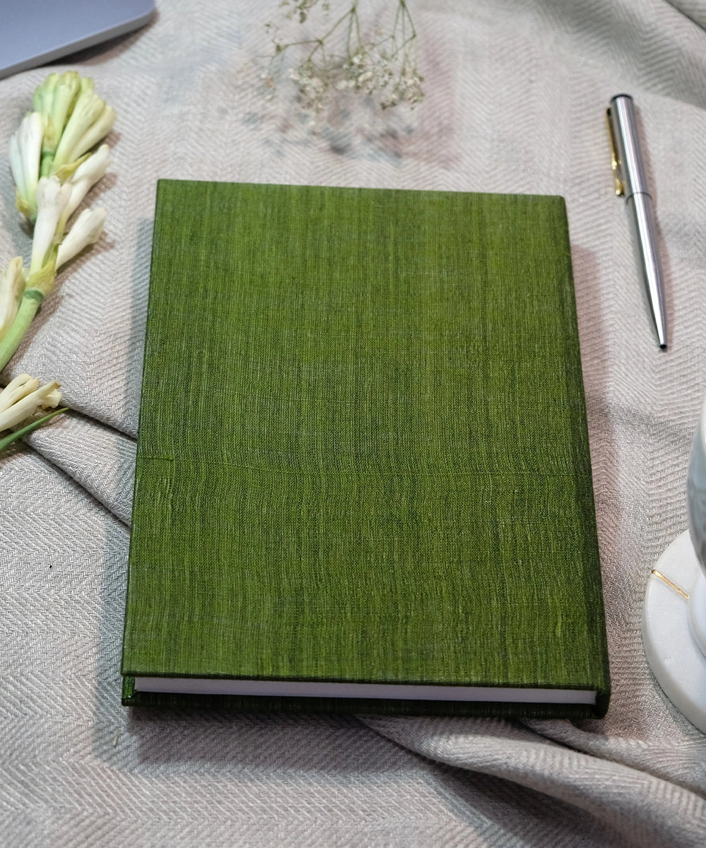 Olive Floral Handloom Cotton Hand Embroidered Diary with Handmade Paper