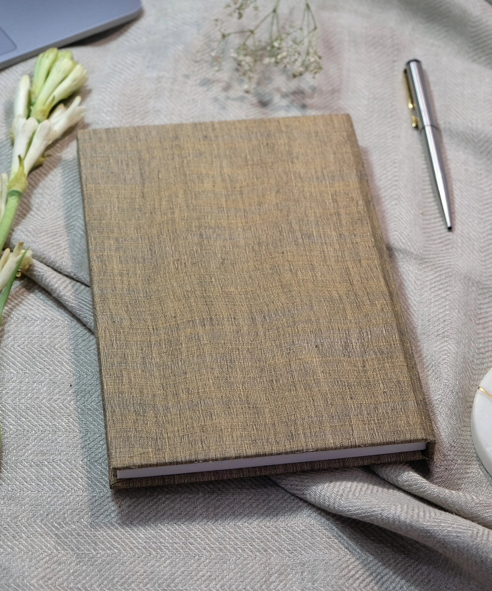 Light Brown Handloom Cotton Hand Embroidered Diary with Handmade Paper