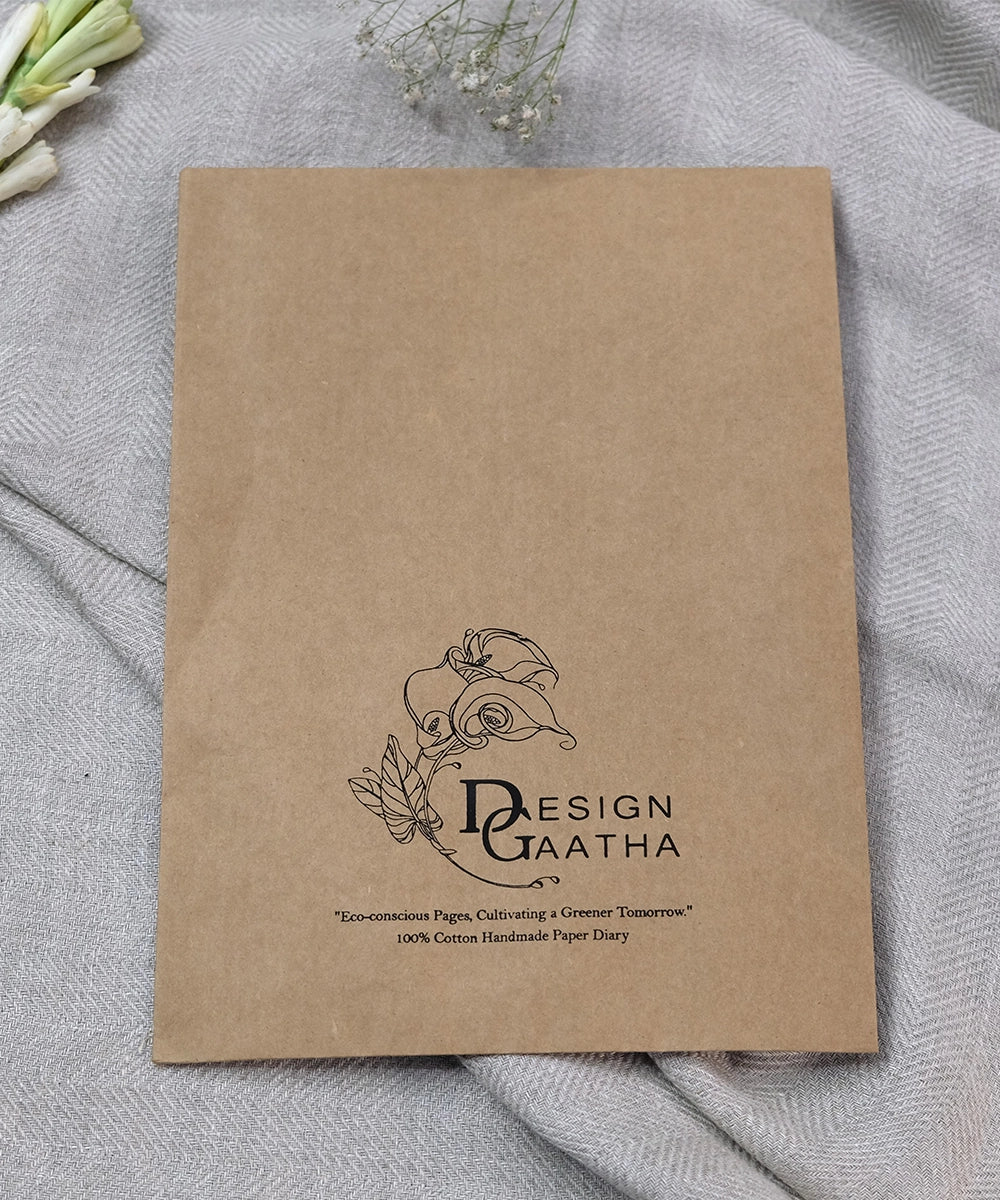 Light Brown Handloom Cotton Hand Embroidered Diary with Handmade Paper