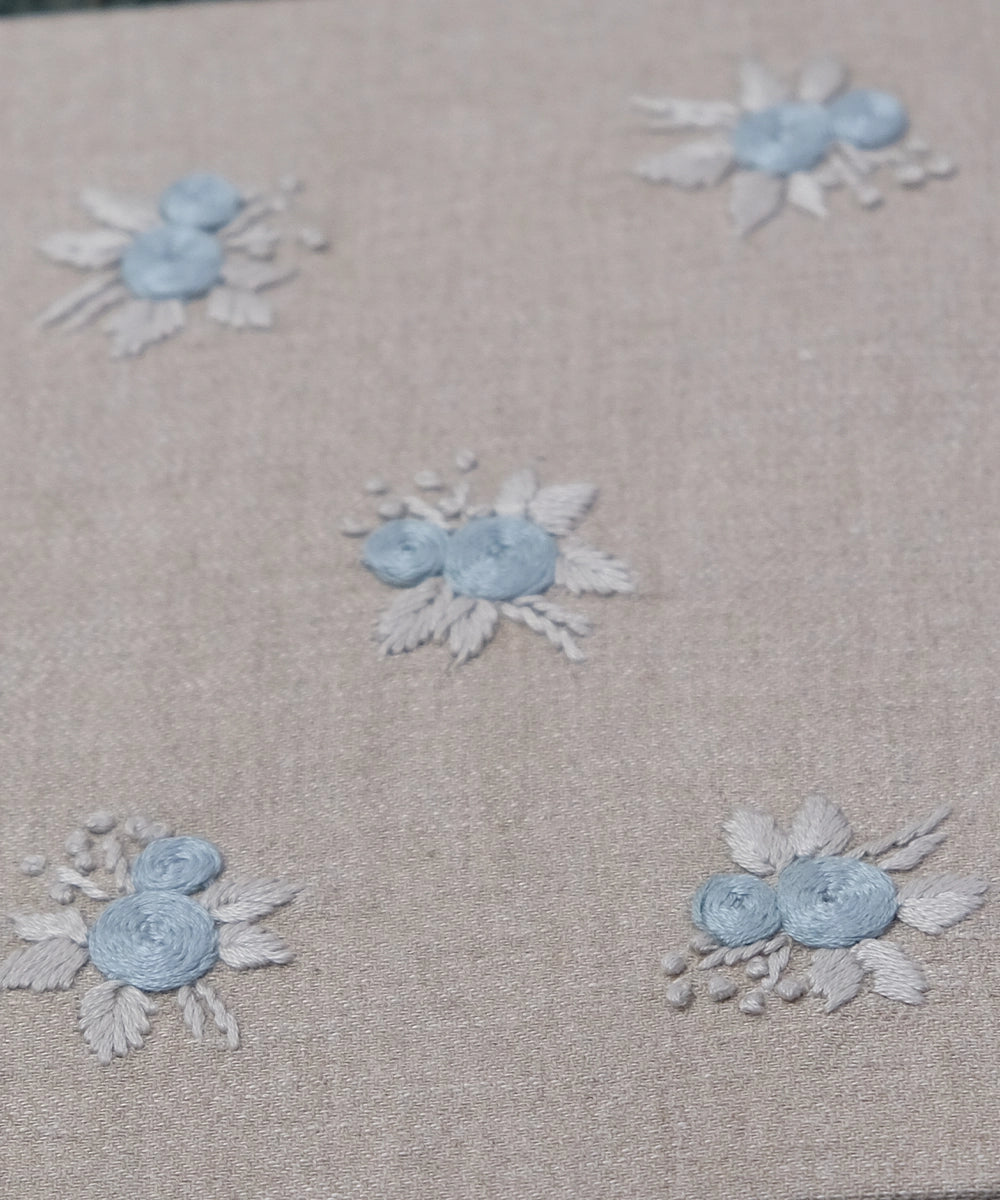Beige Floral Pure Linen Hand Embroidered Diary with Handmade Paper