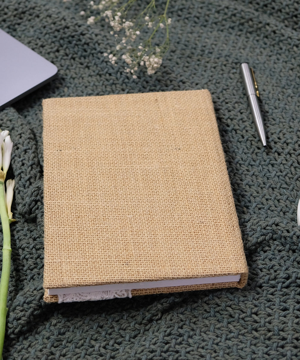 Beige Jute with Crochet lace Handmade Diary