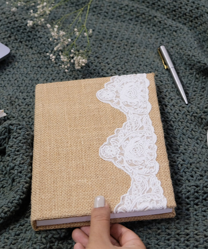 Beige Jute with Mesh Scallop Lace Handmade Diary