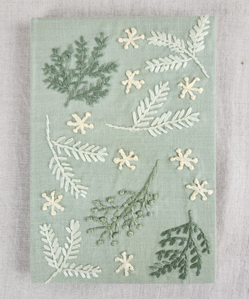 Fern Whisper Dupion Hand Embroidered Diary | Handmade paper