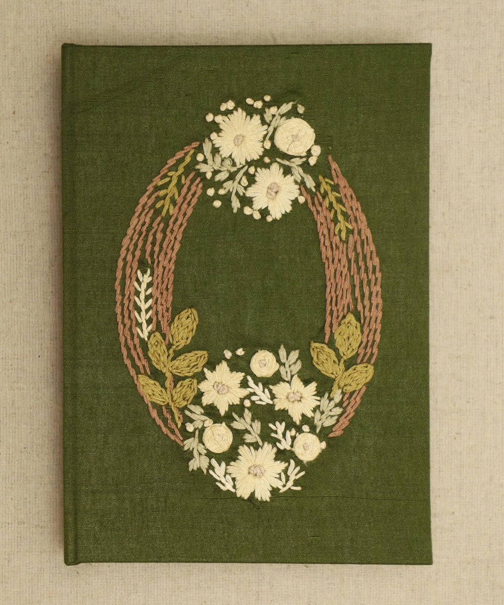 Olive Viscose Oval Hand Embroidered Cover Diary