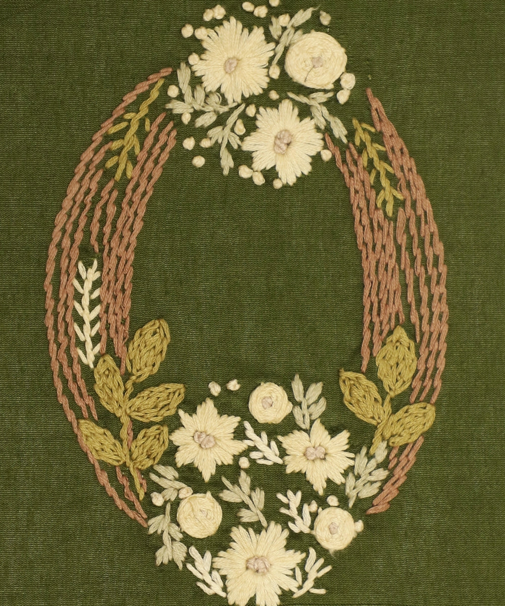 Olive Viscose Oval Hand Embroidered Cover Diary