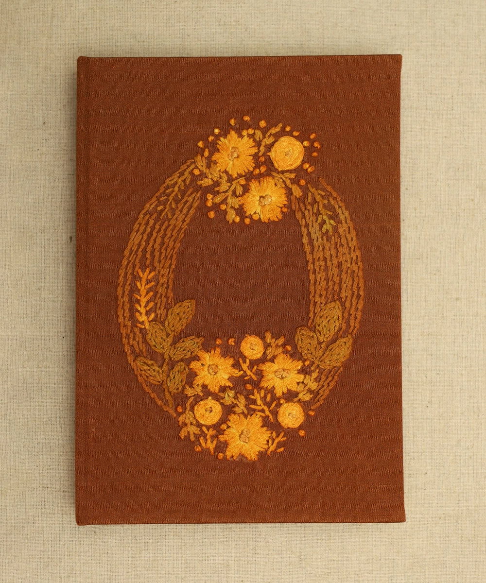Brown Viscose Oval Hand Embroidered Diary