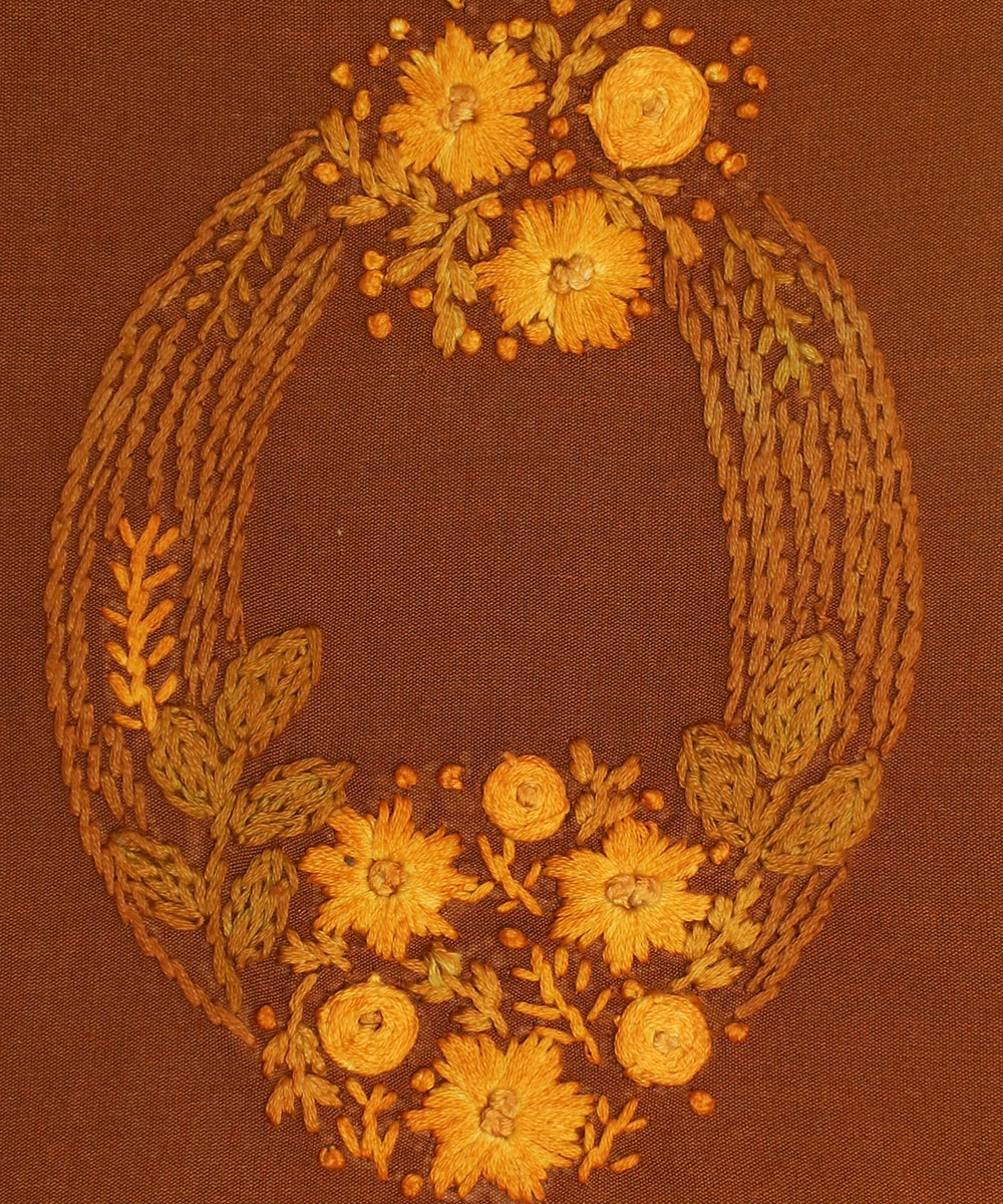 Brown Viscose Oval Hand Embroidered Diary