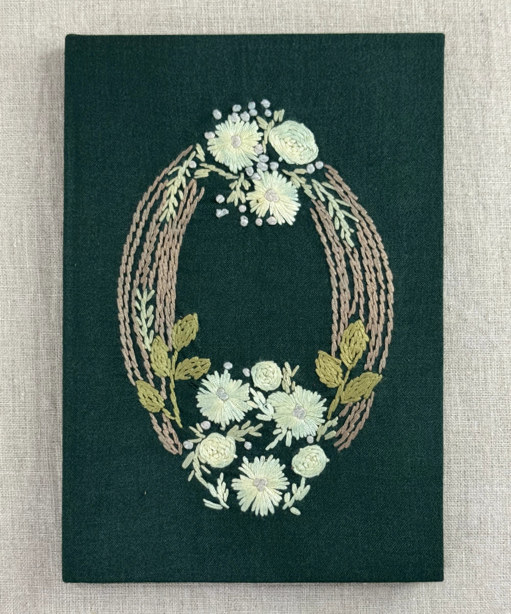 Bottle Green Cotton Hand Embroidered Diary {Handmade Paper)