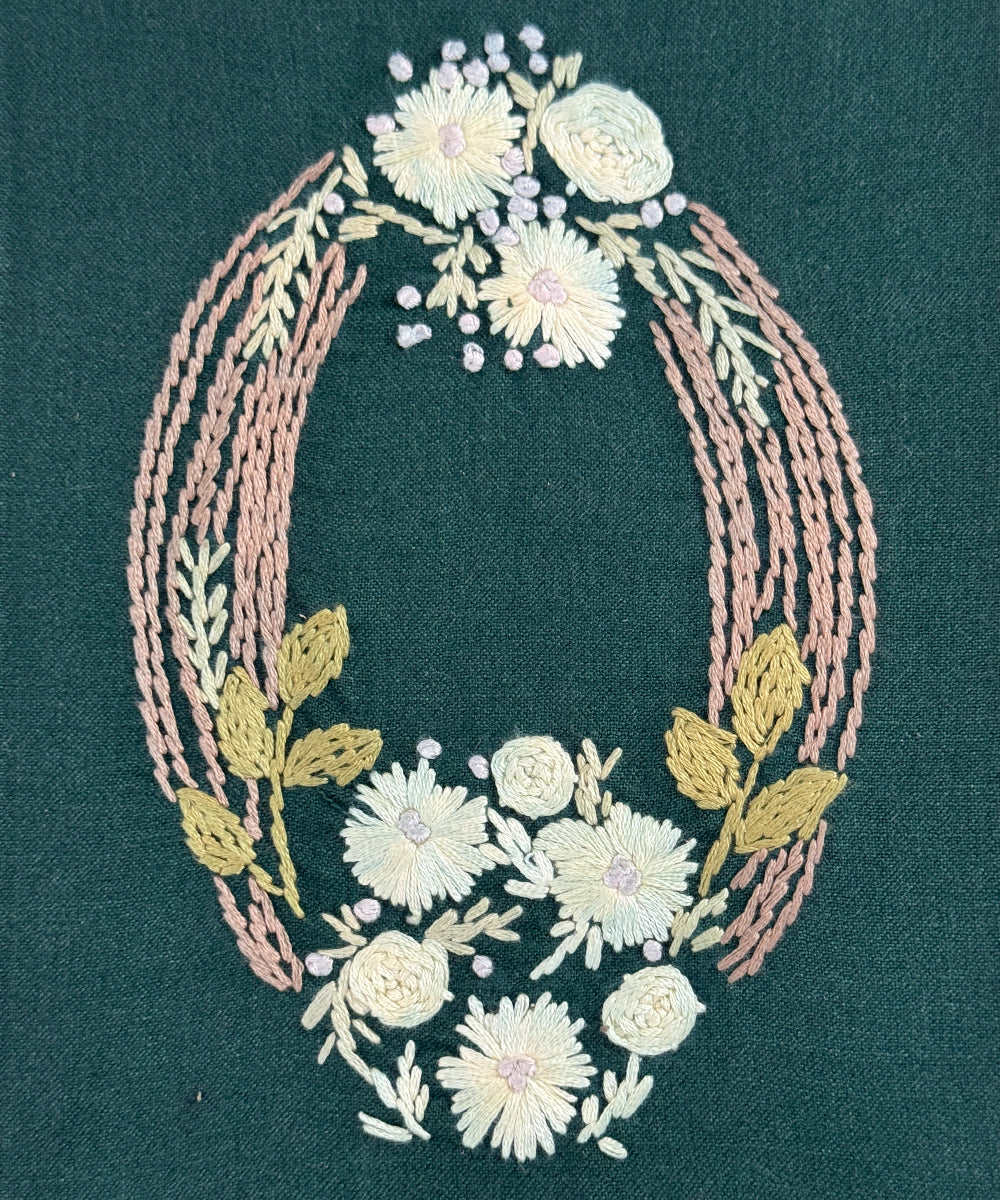 Bottle Green Cotton Hand Embroidered Diary {Handmade Paper)