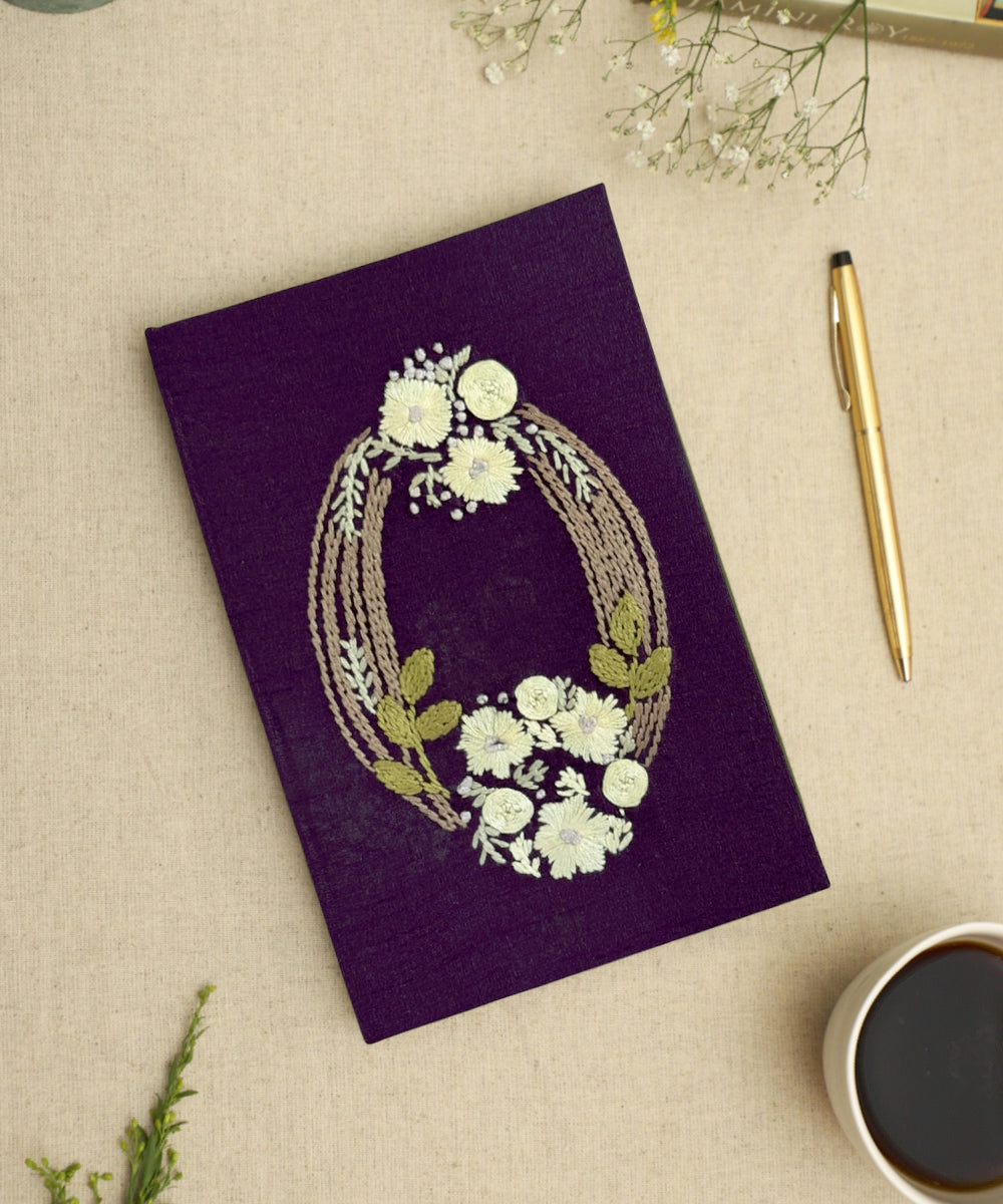 Buy Deep Mauve Dupion Hand Embroidered Diary