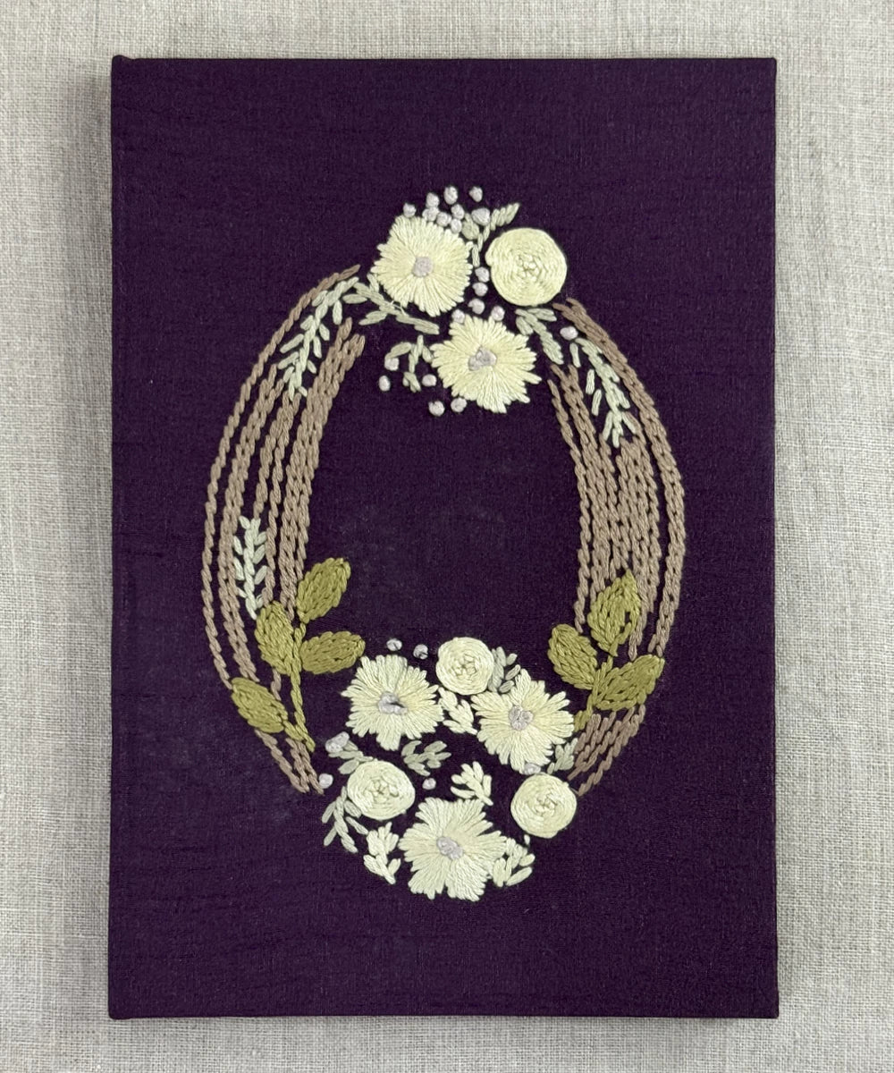 Deep Mauve Dupion Hand Embroidered Diary {Handmade Paper)