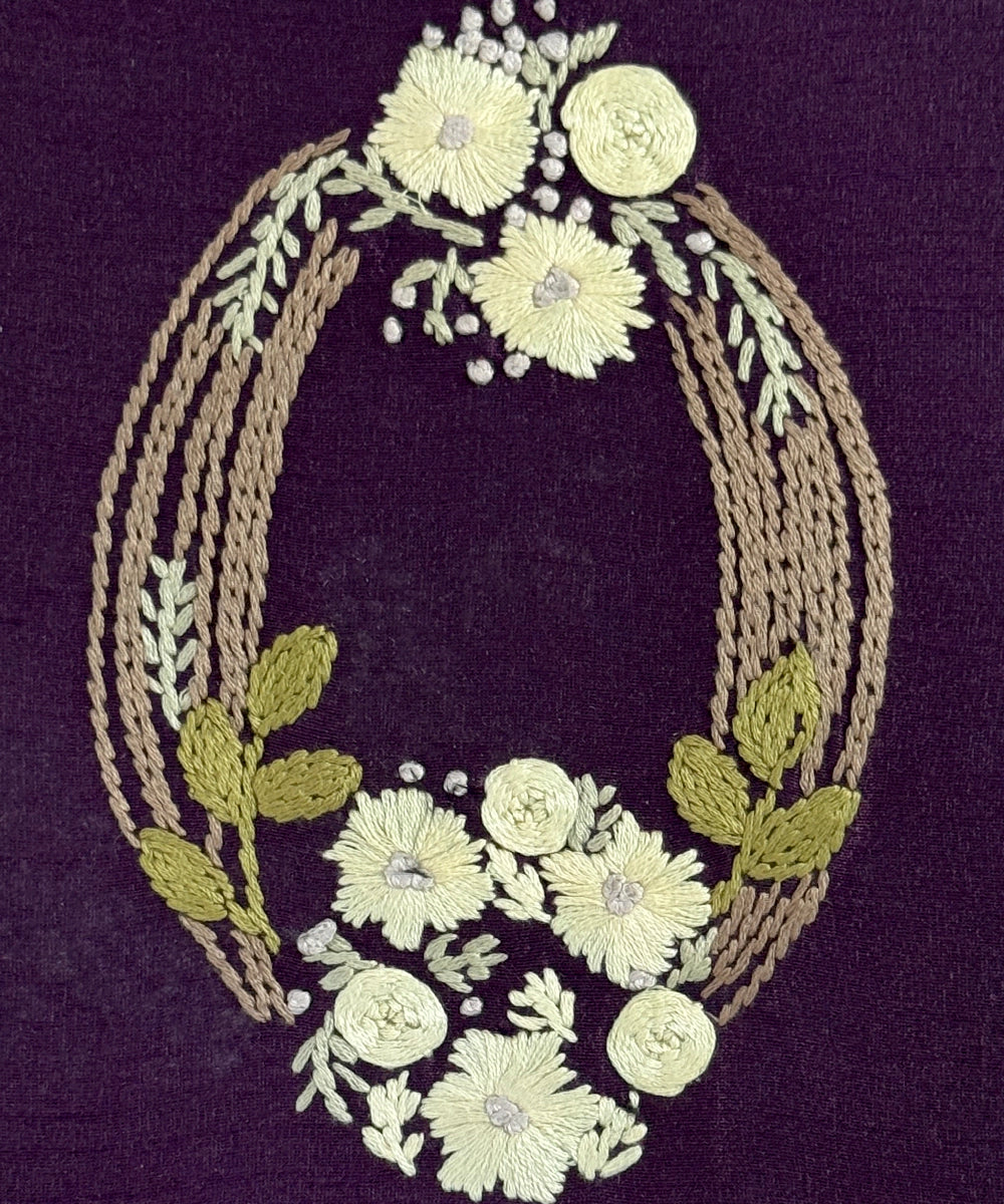 Deep Mauve Dupion Hand Embroidered Diary {Handmade Paper)