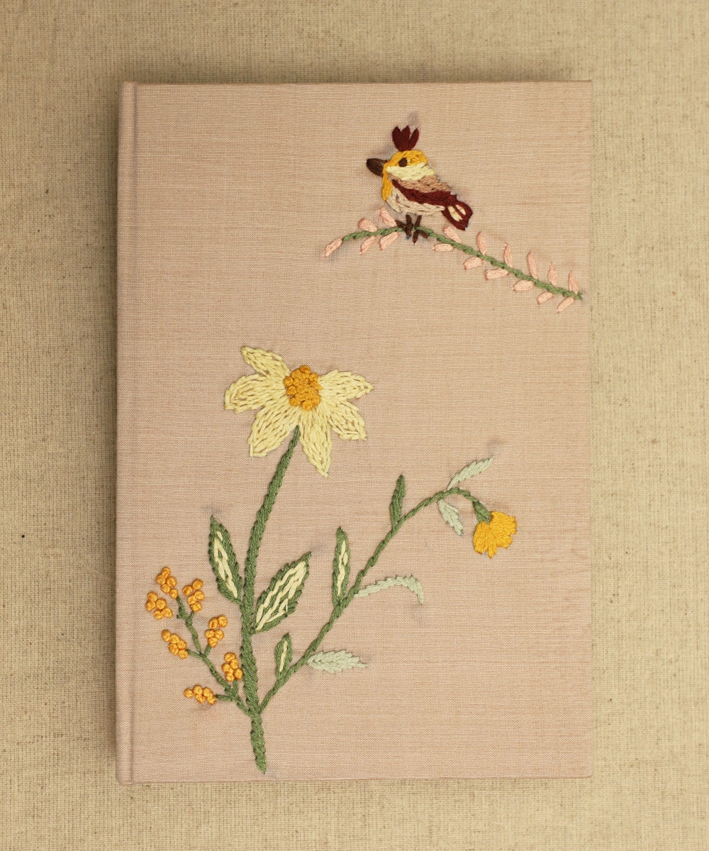 Beige Viscose Hand Embroidered Diary