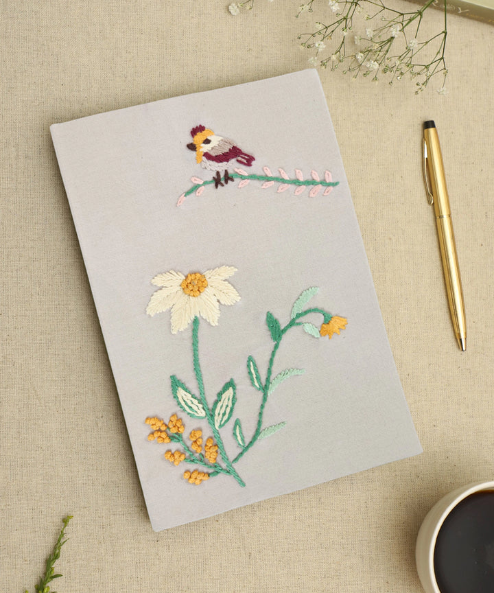 Beige (Natural) Cotton Hand Embroidered Diary (Handmade Paper)