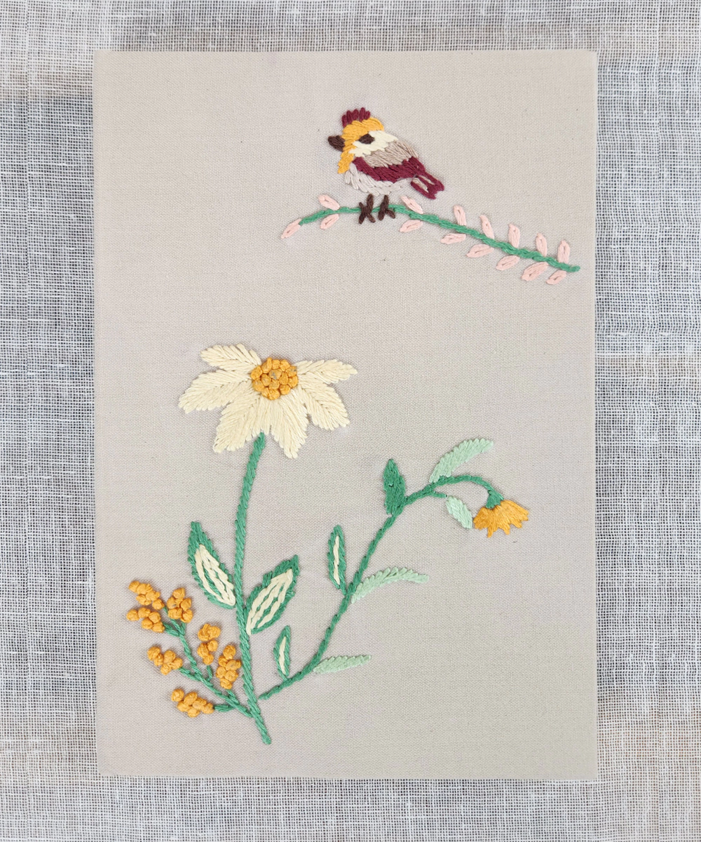 Beige (Natural) Cotton Hand Embroidered Diary (Handmade Paper)