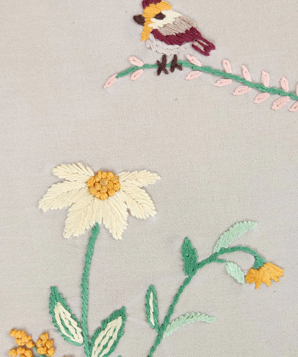 Beige (Natural) Cotton Hand Embroidered Diary (Handmade Paper)