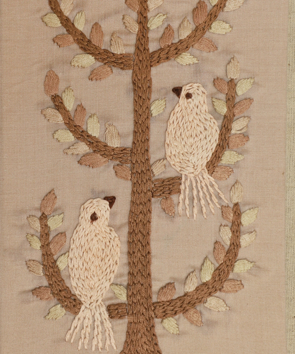 Beige Viscose Bird Hand Embroidered Diary