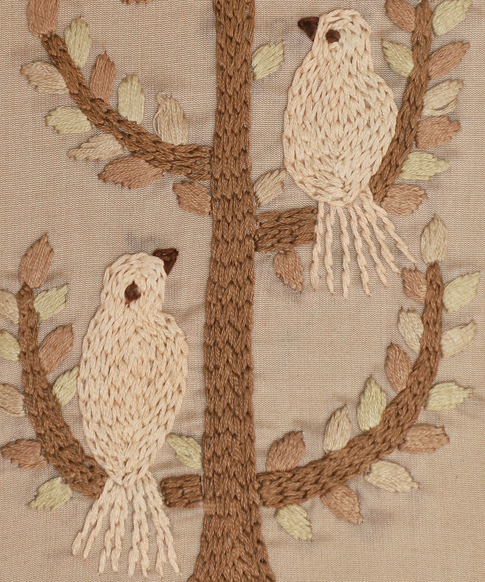 Beige Viscose Bird Hand Embroidered Diary