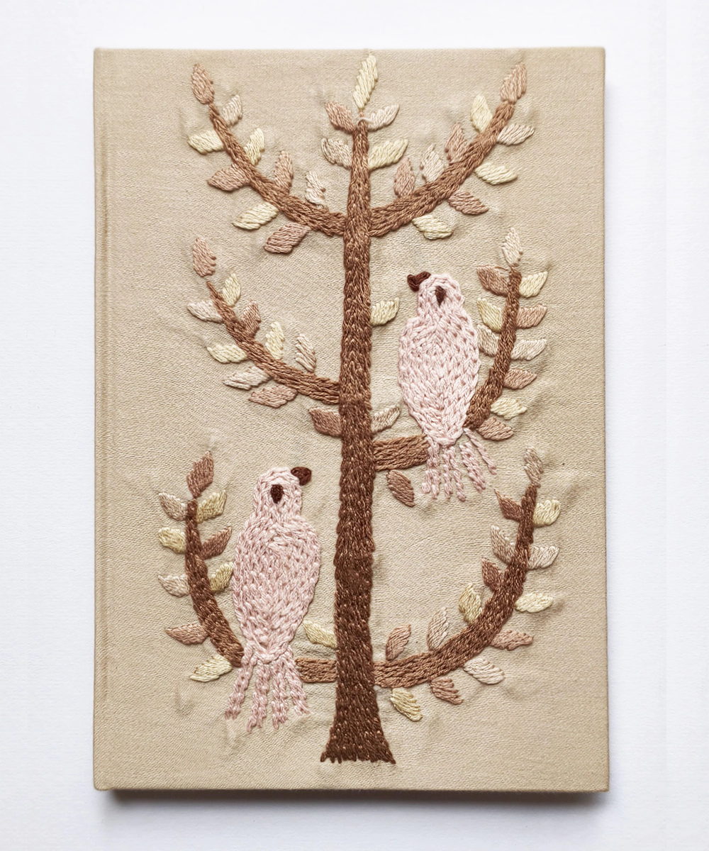 Beige Cotton Hand Embroidered Diary (Handmade Paper)
