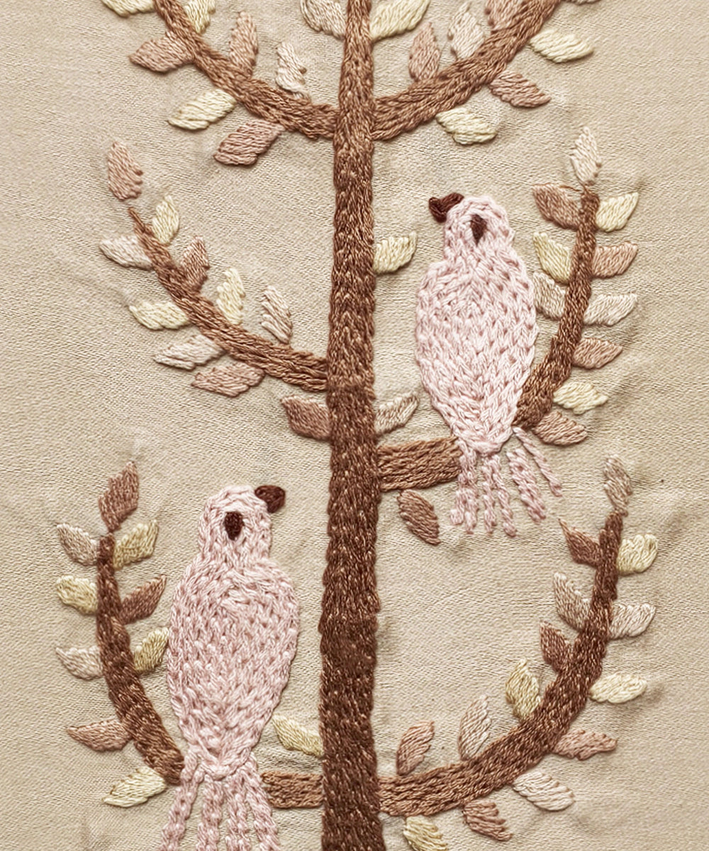 Beige Cotton Hand Embroidered Diary (Handmade Paper)