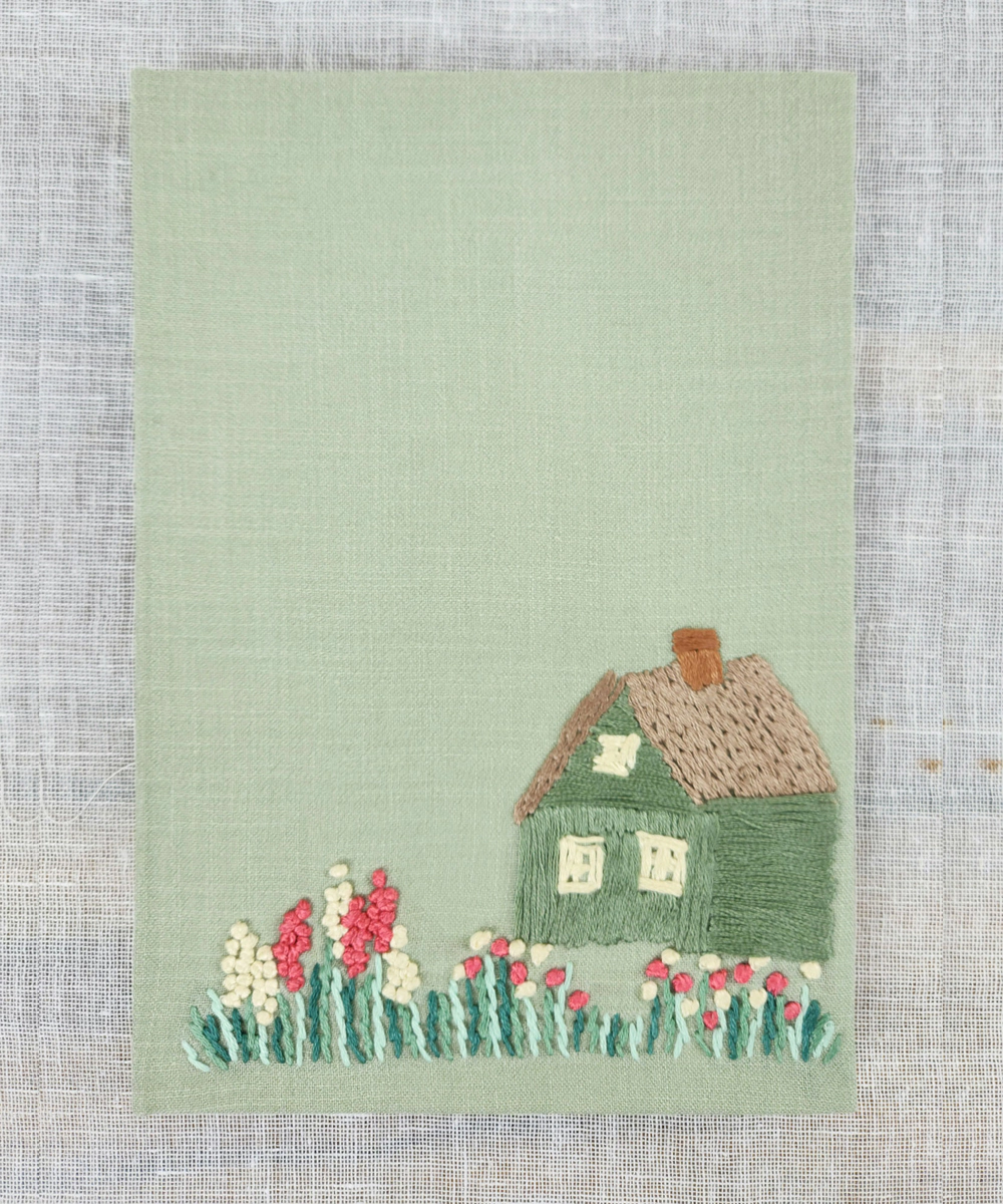 Sage Green Cotton Hand Embroidered Diary (Handmade Paper)