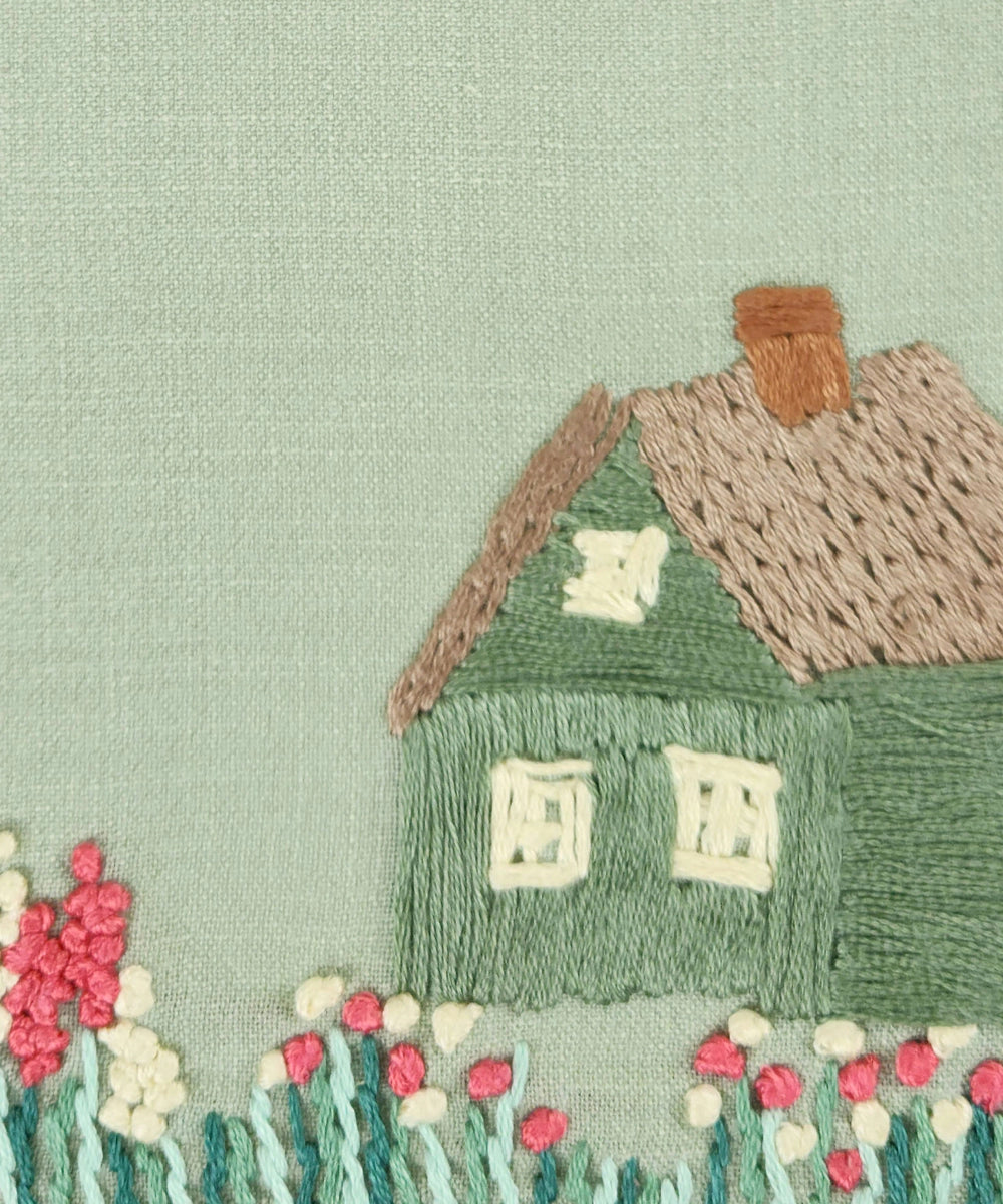 Sage Green Cotton Hand Embroidered Diary (Handmade Paper)