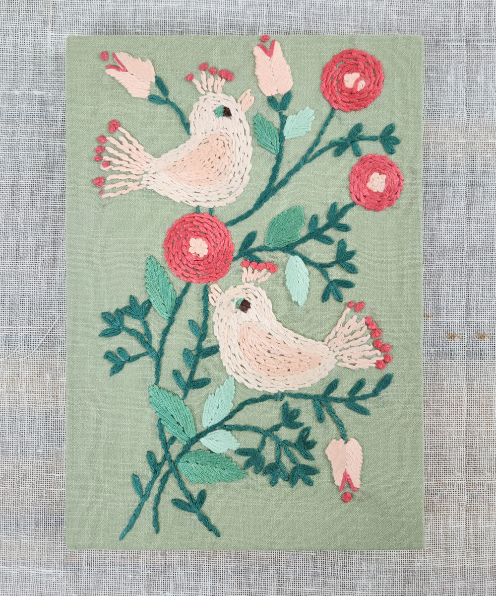 Sage Green Cotton Hand Embroidered Diary (Handmade Paper)