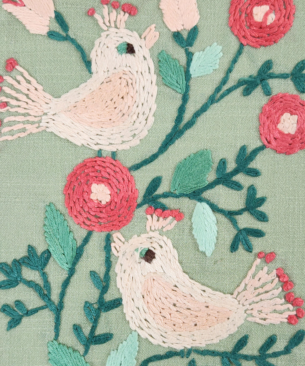 Sage Green Cotton Hand Embroidered Diary (Handmade Paper)