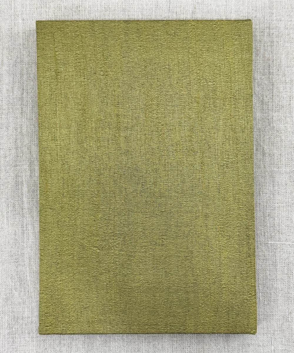 Olive Green Dupion Flower Pot Hand Embroidered Diary | Handmade Cotton Paper