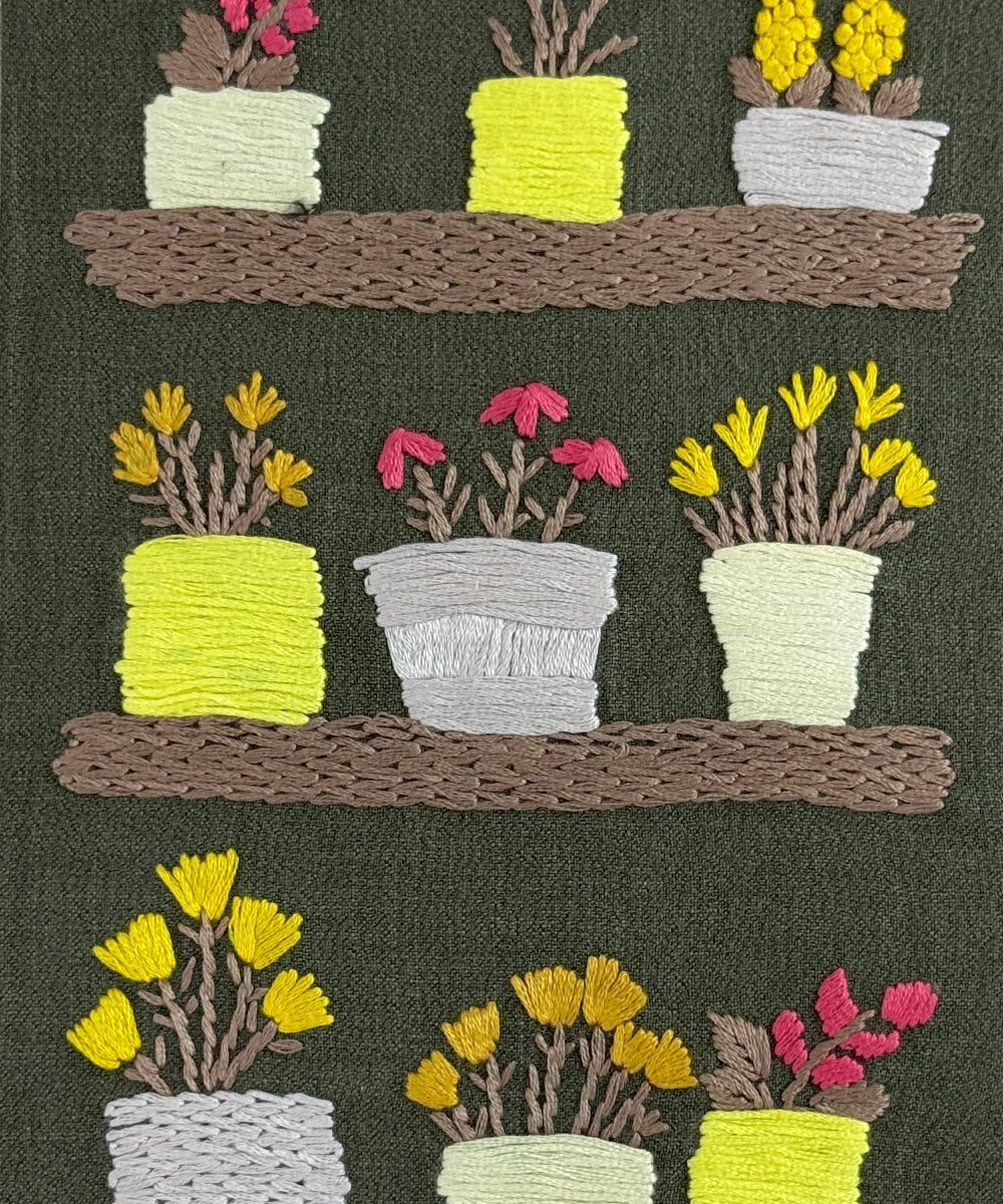 Olive Green Deep Cotton Hand Embroidered Diary {Handmade Paper)