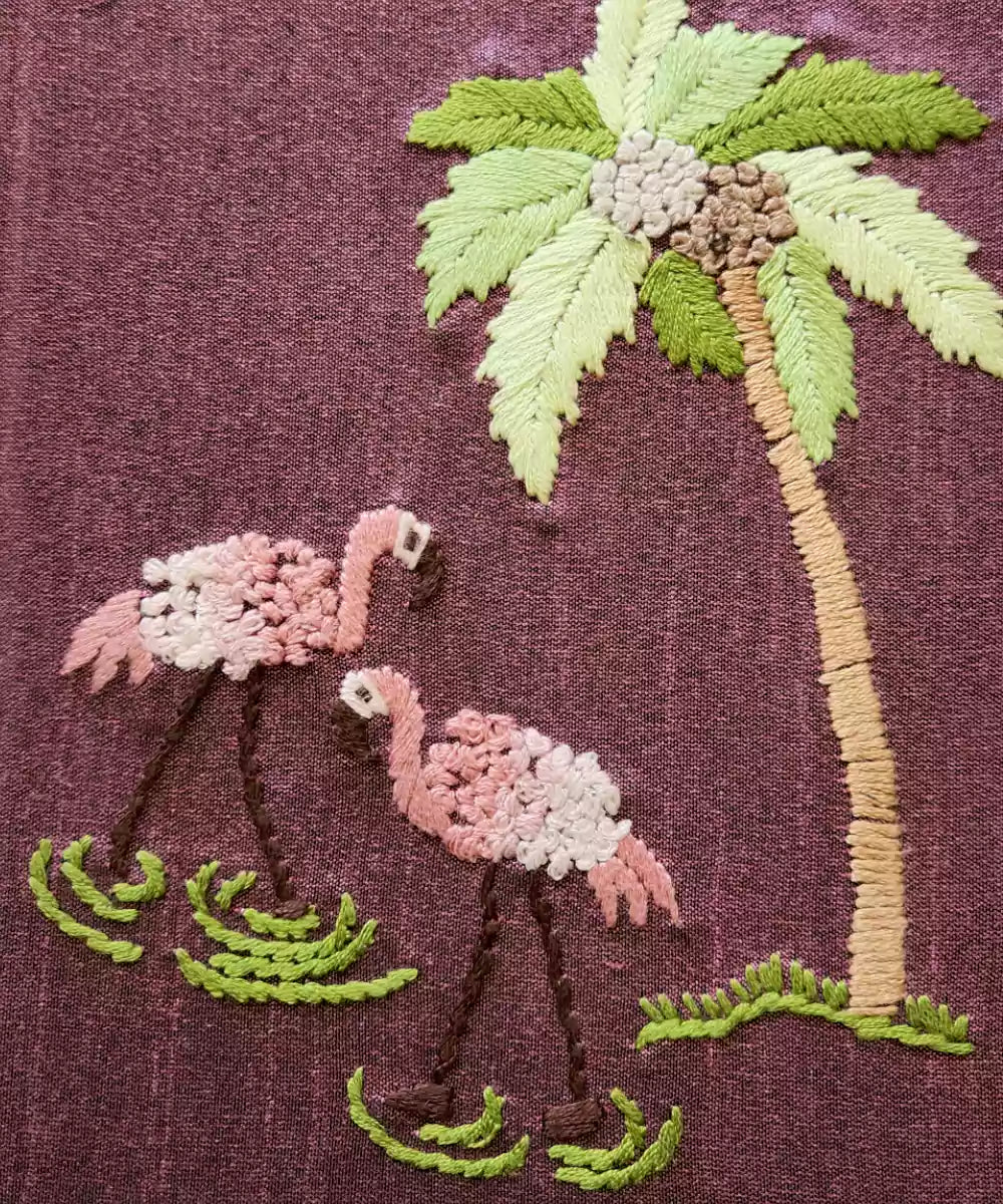 Flamingo Garden Hand Embroidered Diary | Handmade Cotton Paper