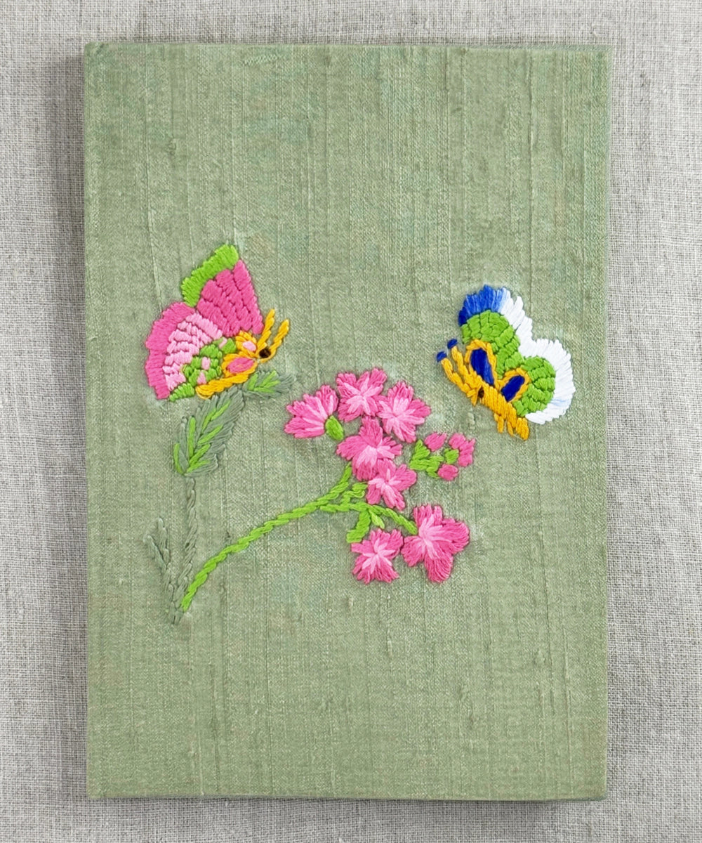 Sage Green Silk Blend Hand Embroidered Diary (Handmade Paper)