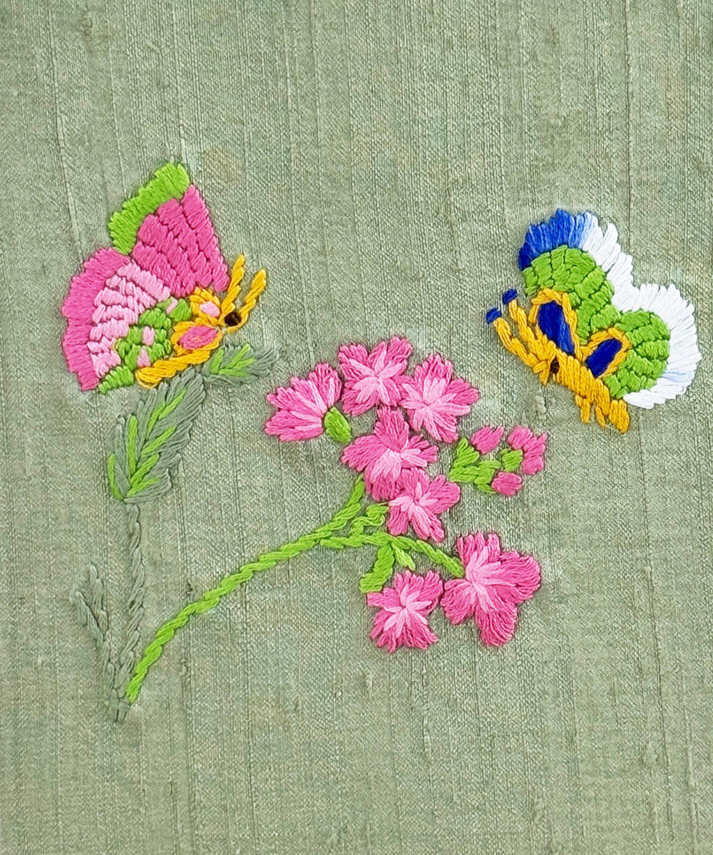 Sage Green Silk Blend Hand Embroidered Diary (Handmade Paper)