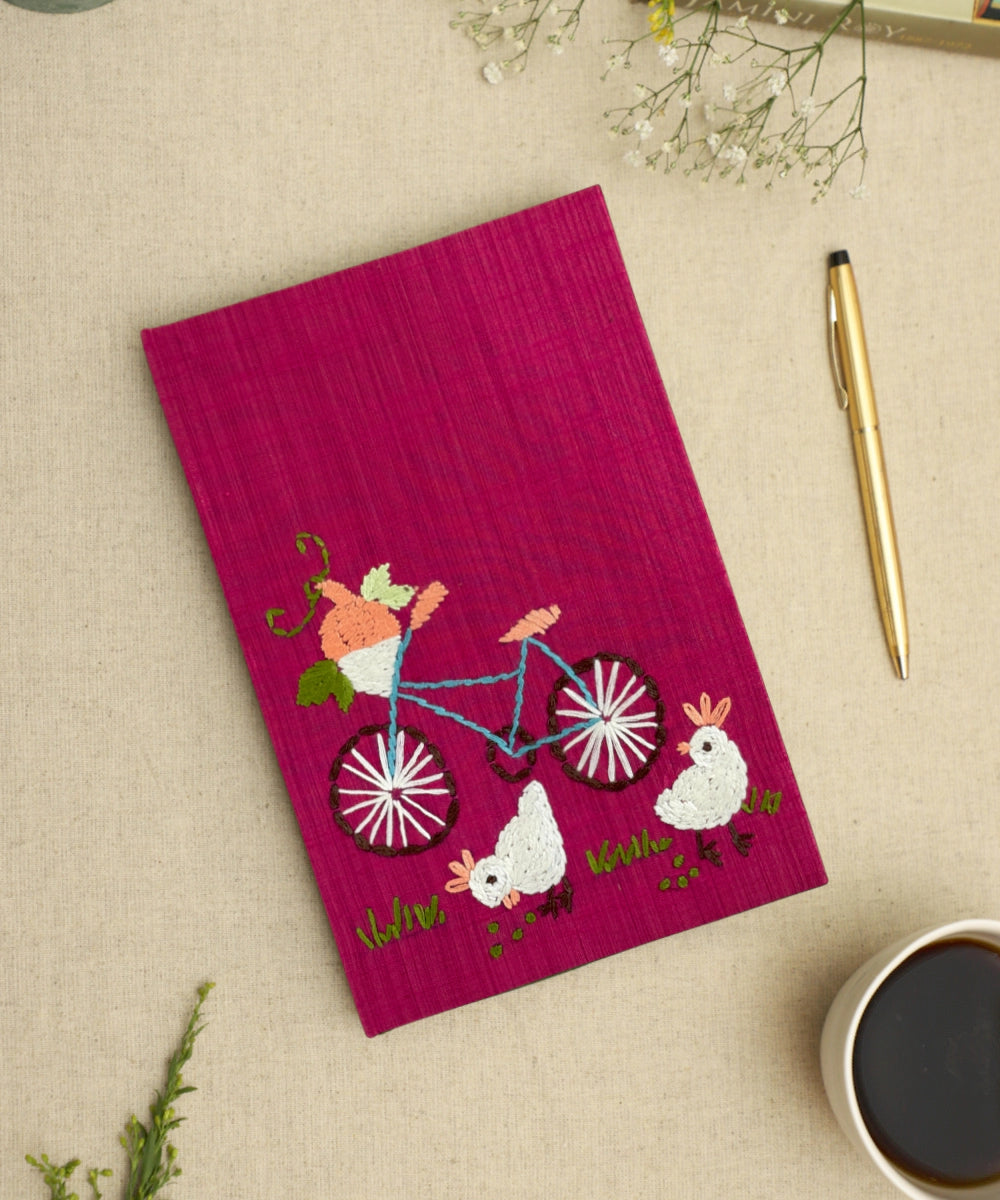 Shop Red Dupion Hand Embroidered Diary Online