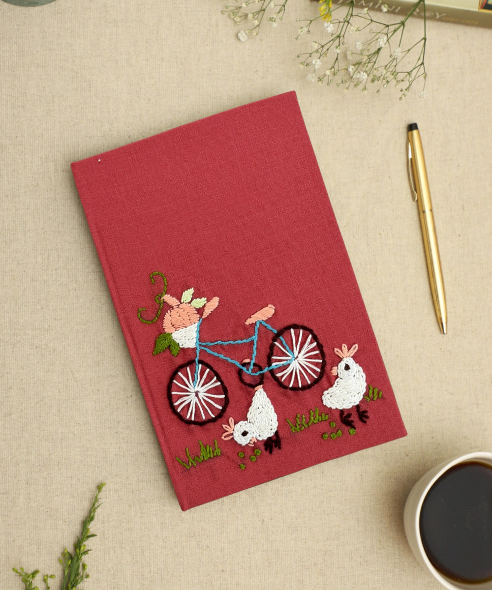 Buy Red Cotton Hand Embroidered Diary