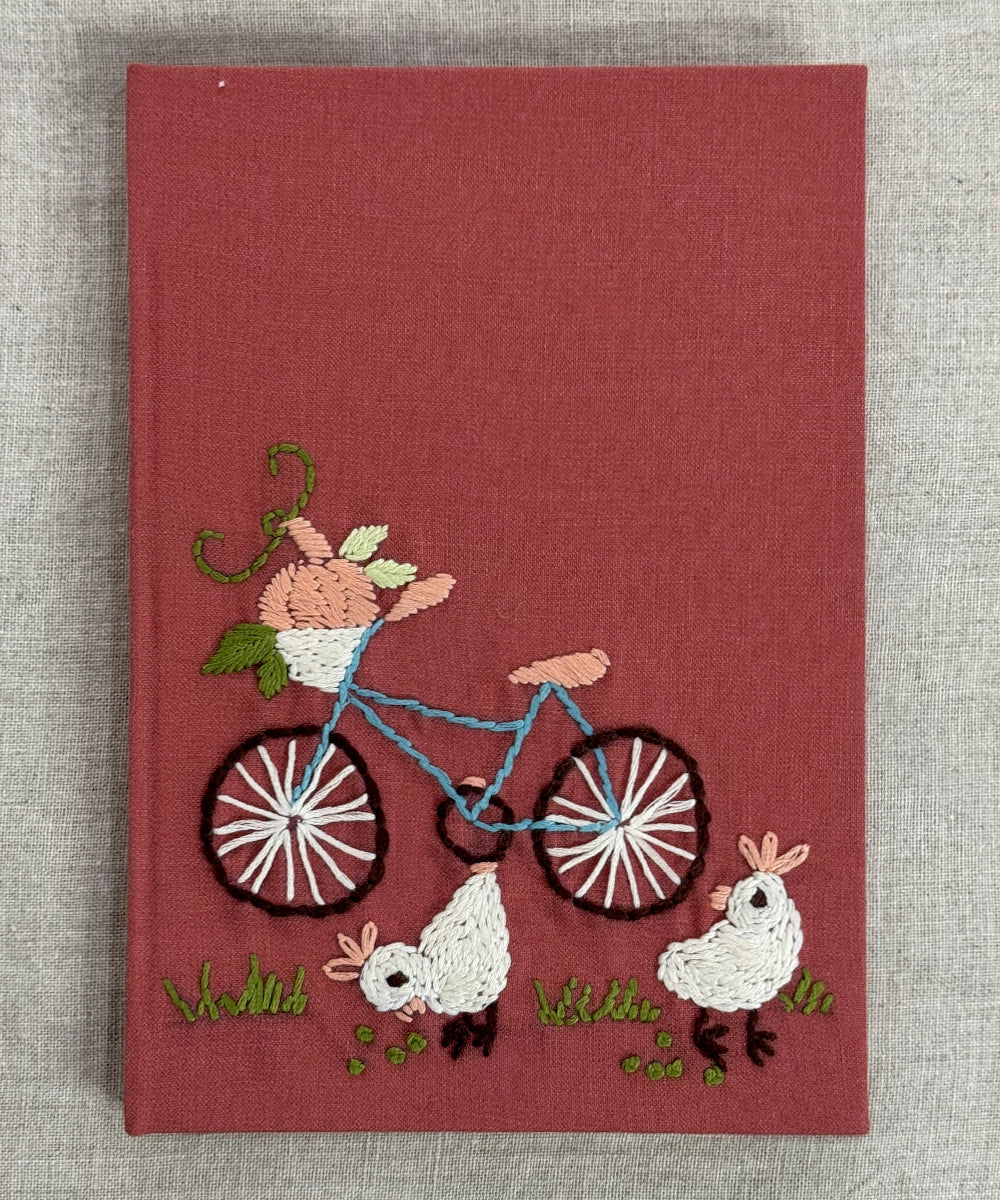 Deep Coral Red Cotton Hand Embroidered Diary {Handmade Paper)