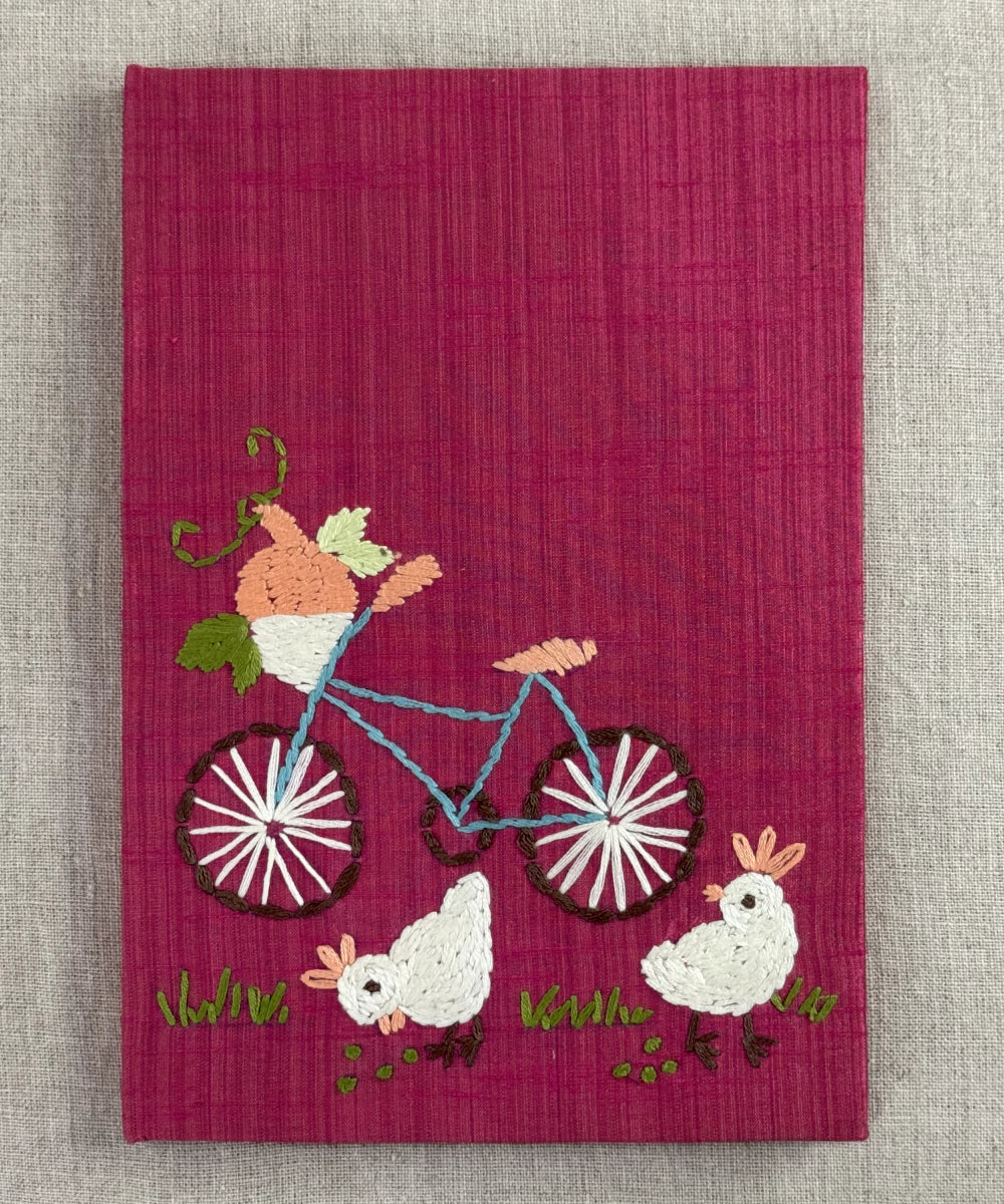 Deep Coral Red Dupion Hand Embroidered Diary {Handmade Paper)