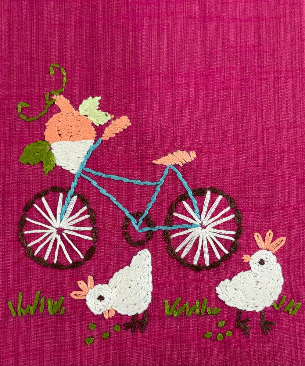 Deep Coral Red Dupion Hand Embroidered Diary {Handmade Paper)