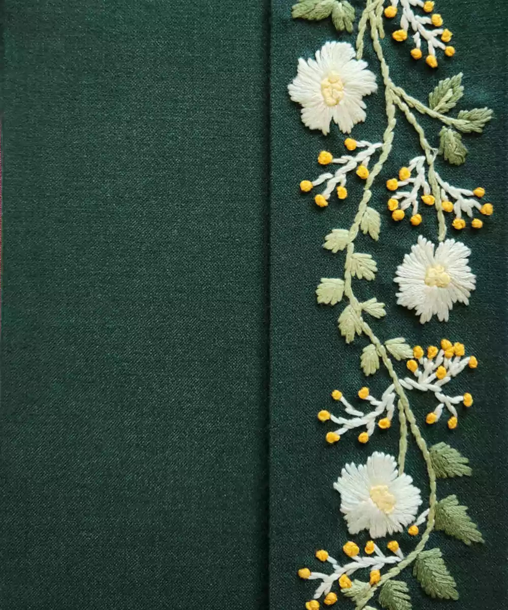 Green Floral Flap Hand Embroidered Diary | Handmade Cotton Paper