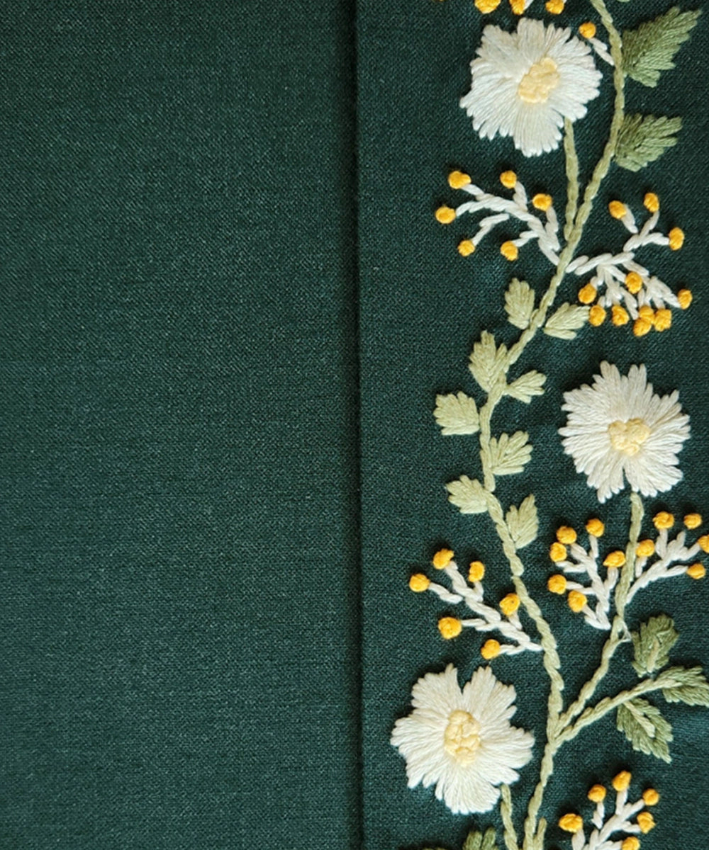 Green Floral Flap Hand Embroidered Diary | Handmade Cotton Paper