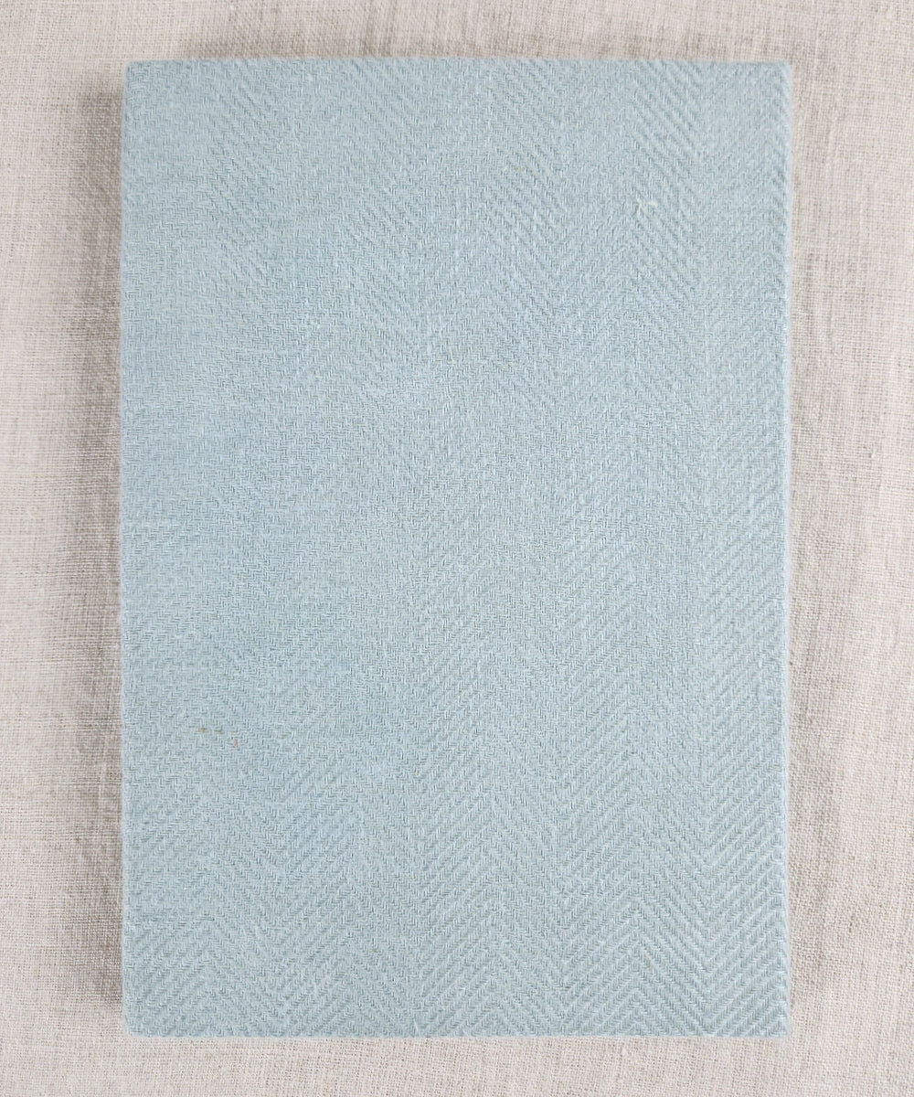 Light Blue Linen Herringbone Flap Hand Embroidered Diary (Handmade Paper)
