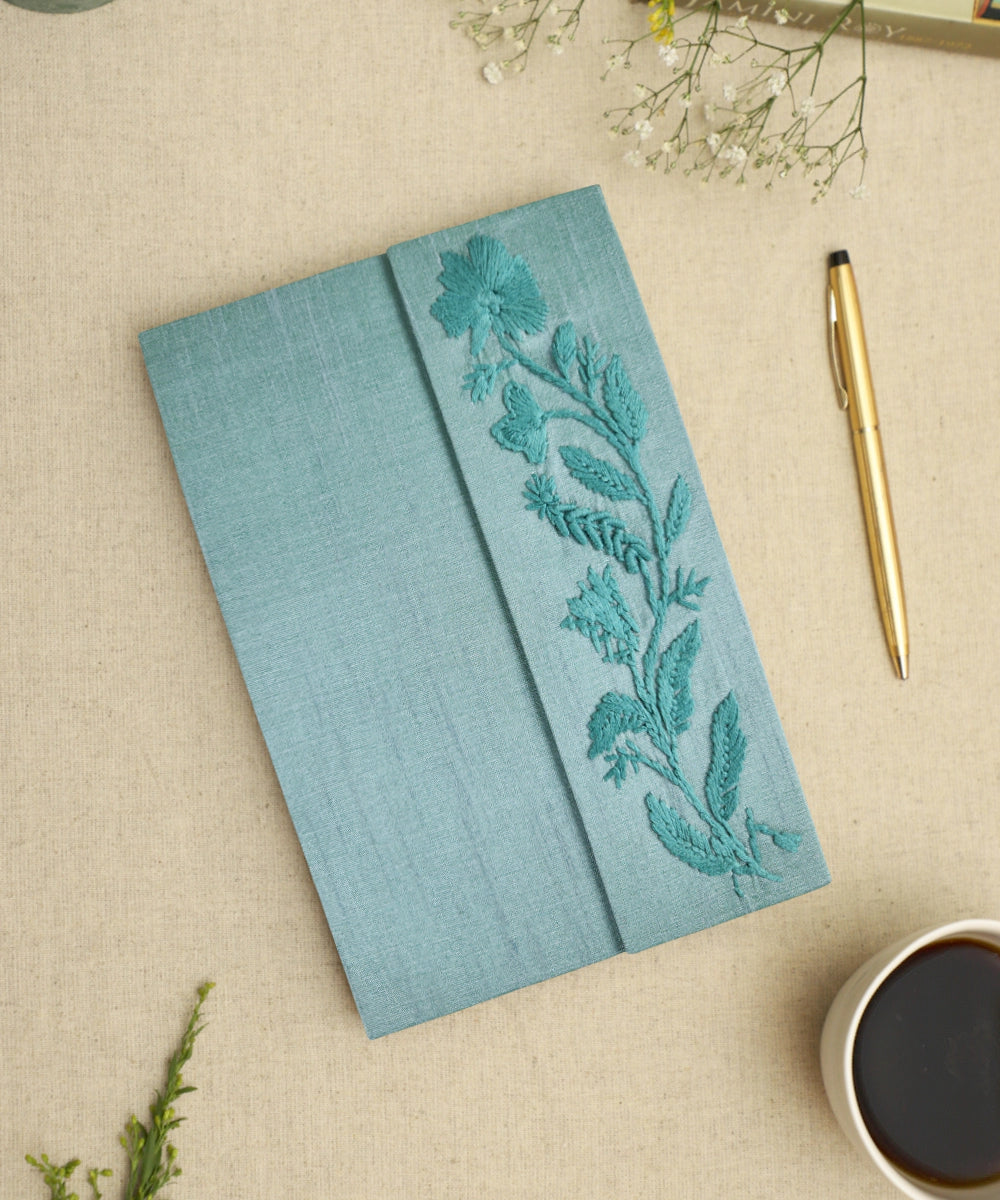 Buy Sea Green Hand Embroidered Diary