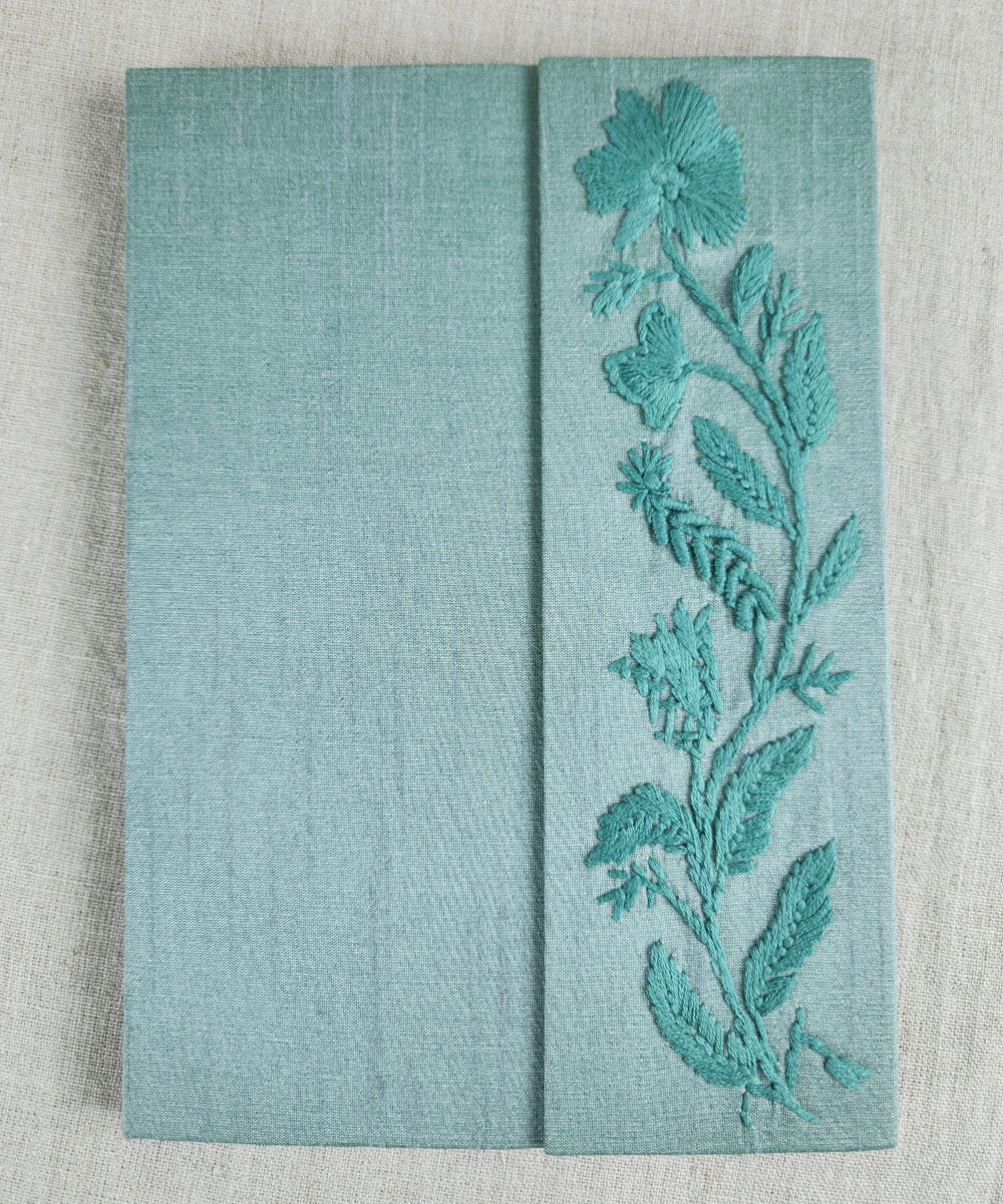 Sea Green Dupion Hand Embroidered Diary (Handmade Paper)