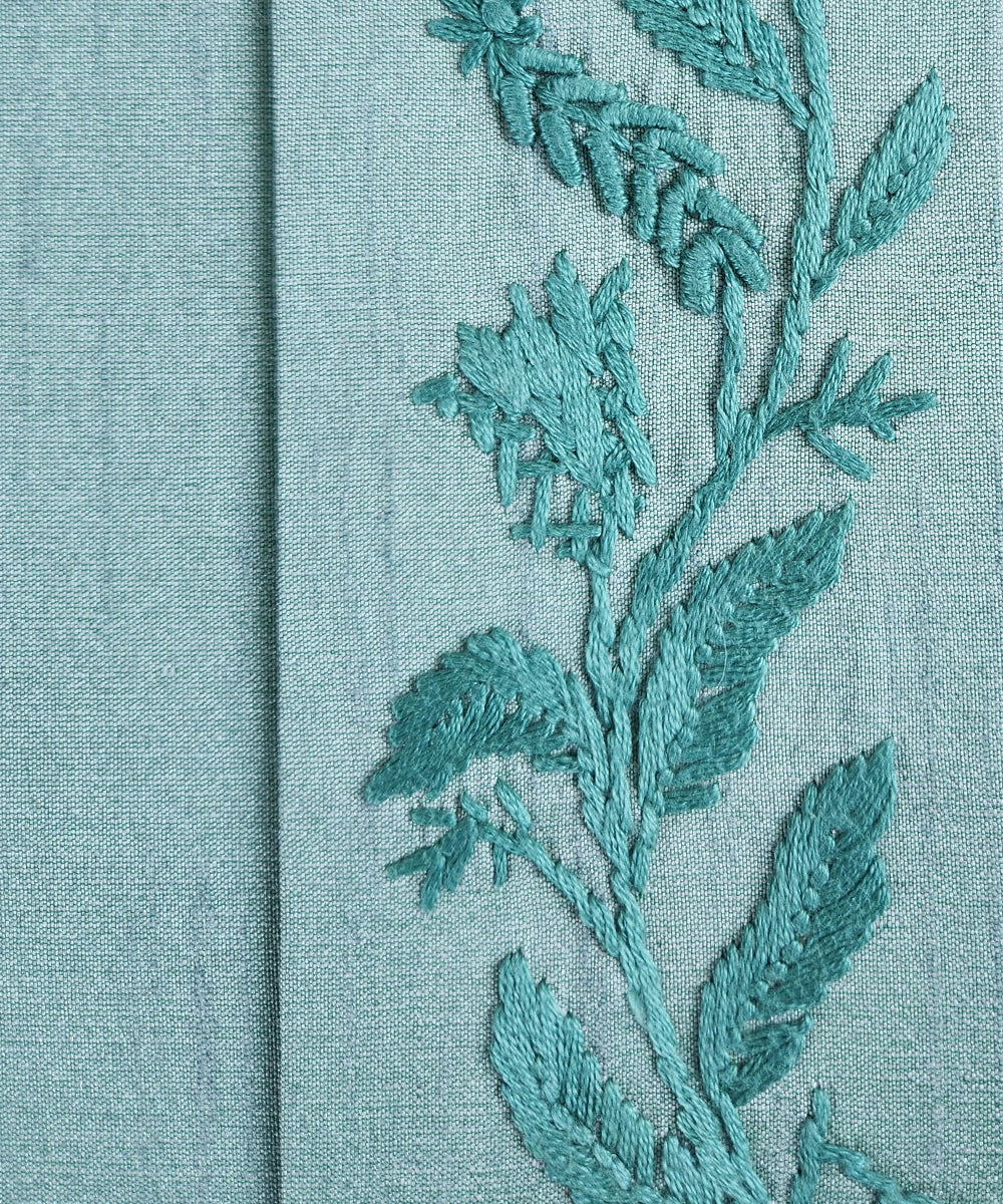 Sea Green Dupion Hand Embroidered Diary (Handmade Paper)