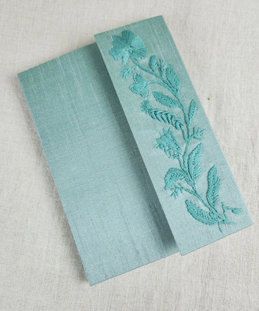Sea Green Dupion Hand Embroidered Diary (Handmade Paper)