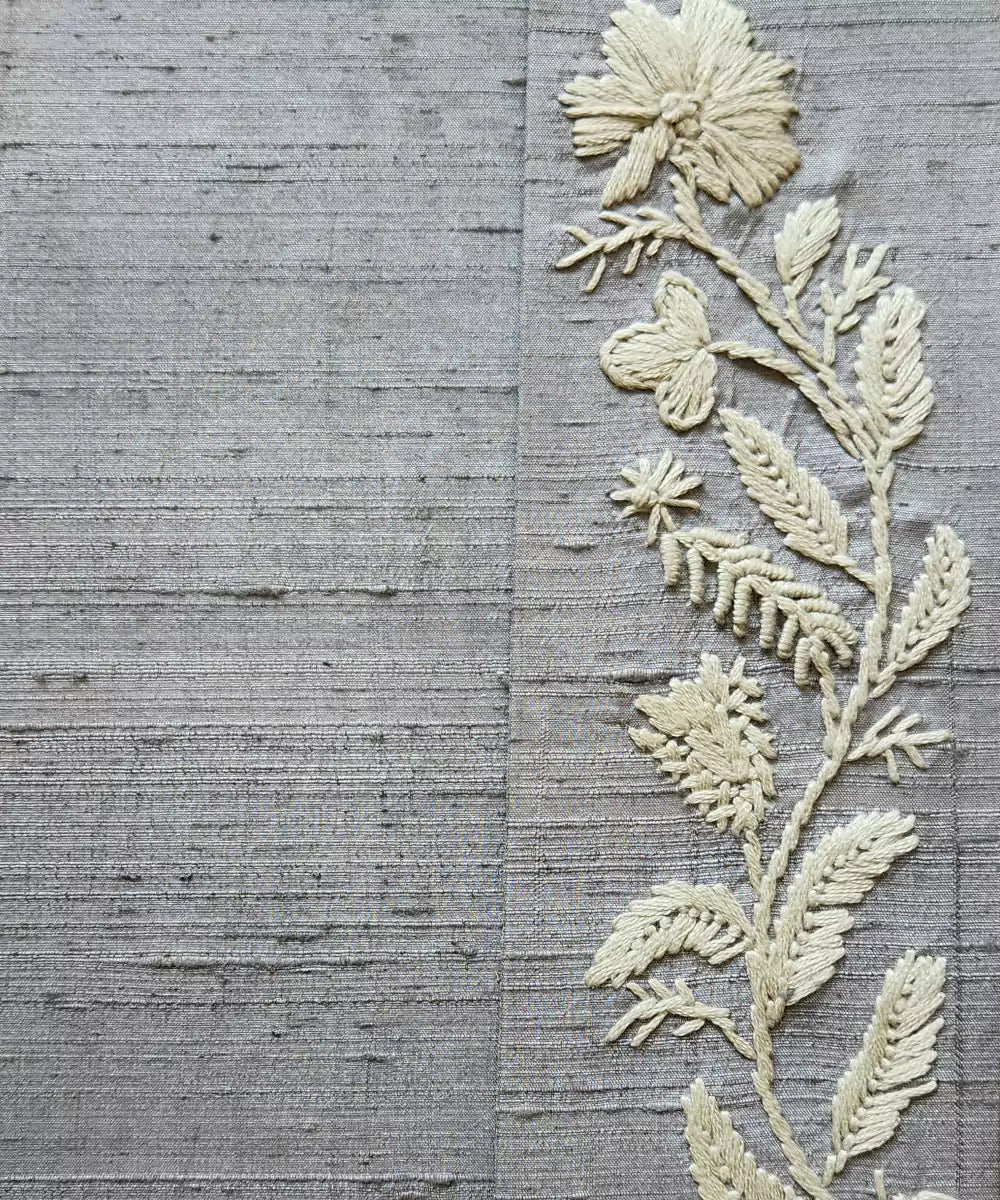 Grey Floral Flap Hand Embroidered Diary | Handmade Cotton Paper